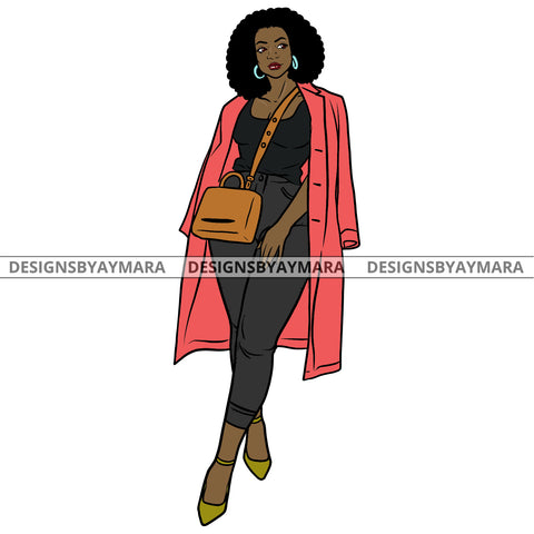 Afro Urban Fashionista Goddess Heels Attractive Black Woman Coat Sexy Afro Hair Style  SVG Cutting Files For Silhouette Cricut