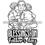 Happy Father's Day Quote Sons Kissing Dad Daddy Happy Loving Caring Family B/W SVG JPG PNG Vector Clipart Cricut Silhouette Cut Cutting