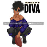 Baltimore Diva Woman Squatting American Football Team Sports Touchdown Professional Uniform SVG PNG JPG Cutting Files For Silhouette Cricut and More!