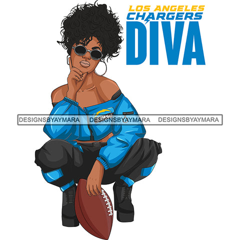 Los Angeles Diva Woman Squatting American Football Team Sports Touchdown Professional Uniform SVG PNG JPG Cutting Files For Silhouette Cricut and More!