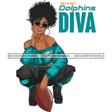 Miami Diva Woman Squatting American Football Team Sports Touchdown Professional Uniform SVG PNG JPG Cutting Files For Silhouette Cricut and More!