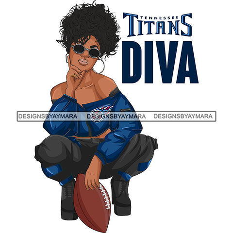 Tennessee Diva Woman Squatting American Football Team Sports Touchdown Professional Uniform SVG PNG JPG Cutting Files For Silhouette Cricut and More!