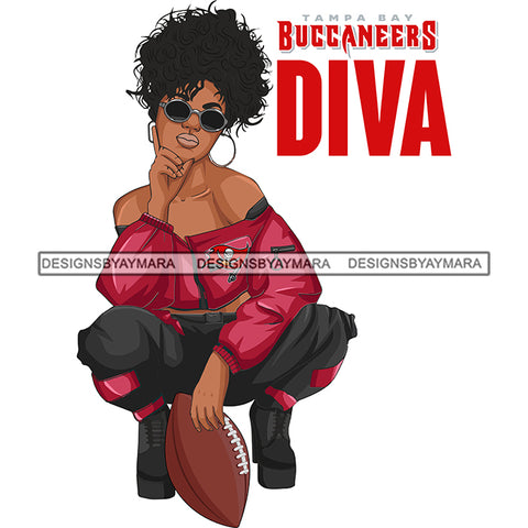 Tampa Bay Diva Woman Squatting American Football Team Sports Touchdown Professional Uniform SVG PNG JPG Cutting Files For Silhouette Cricut and More!