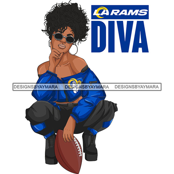 Los Angeles Diva Woman Squatting American Football Team Sports Touchdown Professional Uniform SVG PNG JPG Cutting Files For Silhouette Cricut and More!