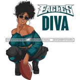 Philadelphia Diva Woman Squatting American Football Team Sports Touchdown Professional Uniform SVG PNG JPG Cutting Files For Silhouette Cricut and More!
