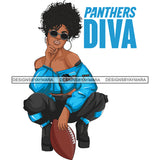 Carolina Diva Woman Squatting American Football Team Sports Touchdown Professional Uniform SVG PNG JPG Cutting Files For Silhouette Cricut and More!