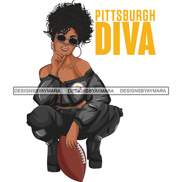 Bundle 22 Diva Woman Squatting American Football Team Sports Touchdown Professional Uniform SVG PNG JPG Cutting Files For Silhouette Cricut and More!