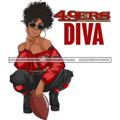 San Francisco Diva Woman Squatting American Football Team Sports Touchdown Professional Uniform SVG PNG JPG Cutting Files For Silhouette Cricut and More!