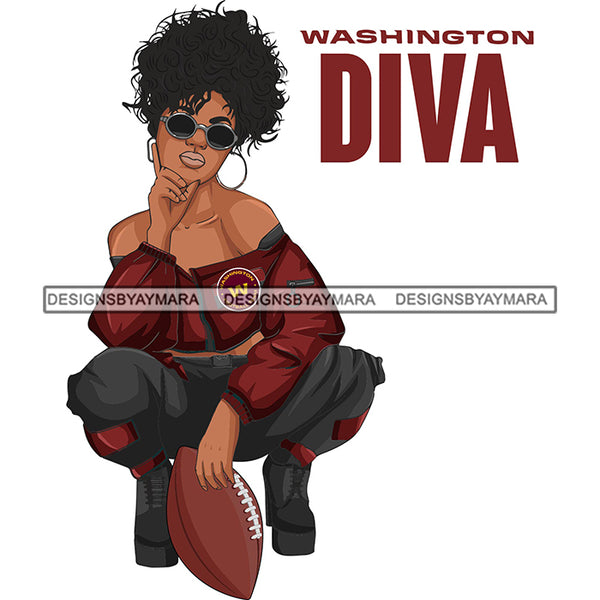 Washington Diva Woman Squatting American Football Team Sports Touchdown Professional Uniform SVG PNG JPG Cutting Files For Silhouette Cricut and More!