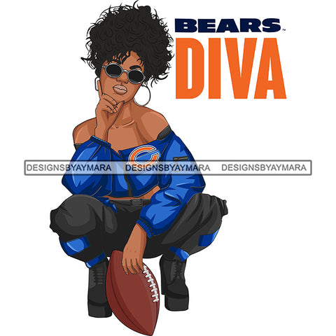 Chicago Diva Woman Squatting American Football Team Sports Touchdown Professional Uniform SVG PNG JPG Cutting Files For Silhouette Cricut and More!