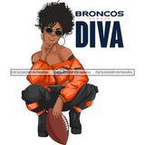Denver Diva Woman Squatting American Football Team Sports Touchdown Professional Uniform SVG PNG JPG Cutting Files For Silhouette Cricut and More!