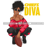 Kansas City Diva Woman Squatting American Football Team Sports Touchdown Professional Uniform SVG PNG JPG Cutting Files For Silhouette Cricut and More!