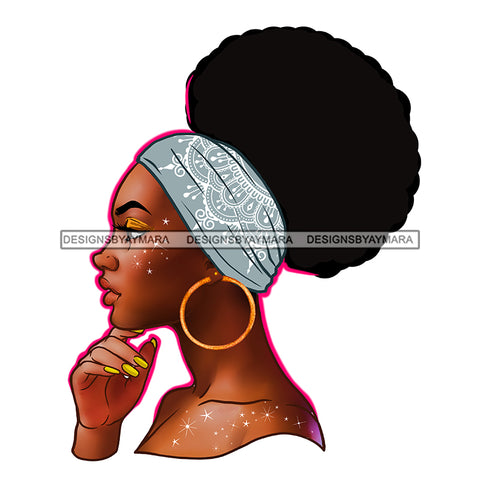 Gorgeous Black Woman Profile Earrings Silk Headwrap Puffy Afro Hairstyle SVG JPG PNG Vector Clipart Cricut Silhouette Cut Cutting