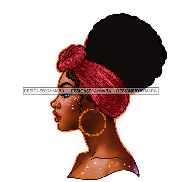 Gorgeous Black Woman Profile Earrings Red Headwrap Puffy Afro Hairstyle SVG JPG PNG Vector Clipart Cricut Silhouette Cut Cutting