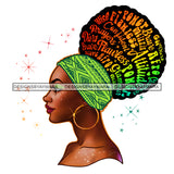 Inspirational Black Woman Words In Hair Green Headwrap Flawless Power Attitude JPG PNG Vector Clipart Cricut Silhouette Cut Cutting