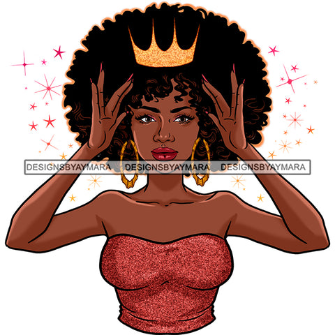 Crowned Black Woman Pink Top Crown JPG PNG Vector Clipart Cricut Silhouette Cut Cutting