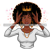 Crowned Black Woman White Top Crown Wink JPG PNG  Clipart Cricut Silhouette Cut Cutting