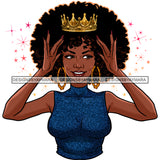 Crowned Black Woman Blue Top Crown Smiling JPG PNG  Clipart Cricut Silhouette Cut Cutting