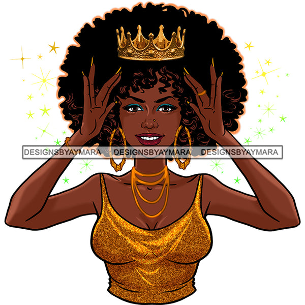Crowned Black Woman Gold Top Crown Smiling JPG PNG  Clipart Cricut Silhouette Cut Cutting