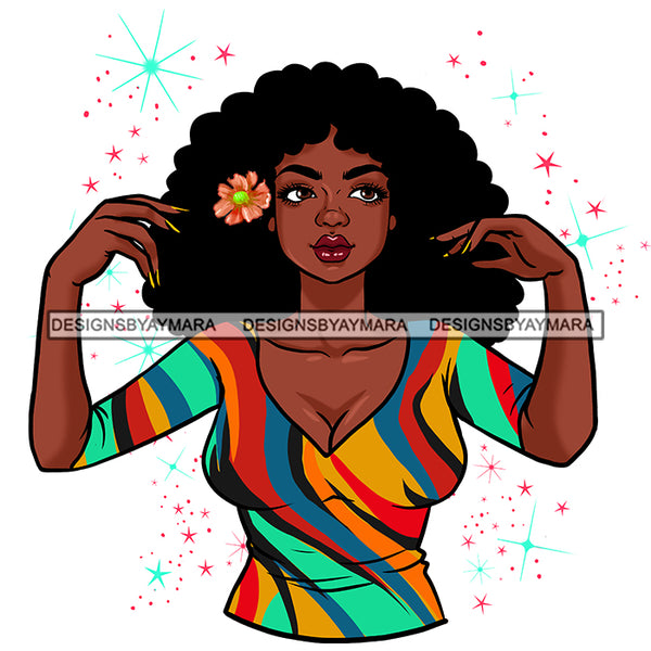 Afro Hair Black Woman Colorful Top Flower In Hair JPG PNG  Clipart Cricut Silhouette Cut Cutting