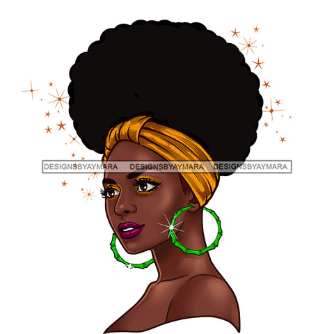 Gorgeous Black Woman Portrait Hoop Earrings Headband Puffy Afro Hairstyle SVG JPG PNG Vector Clipart Cricut Silhouette Cut Cutting