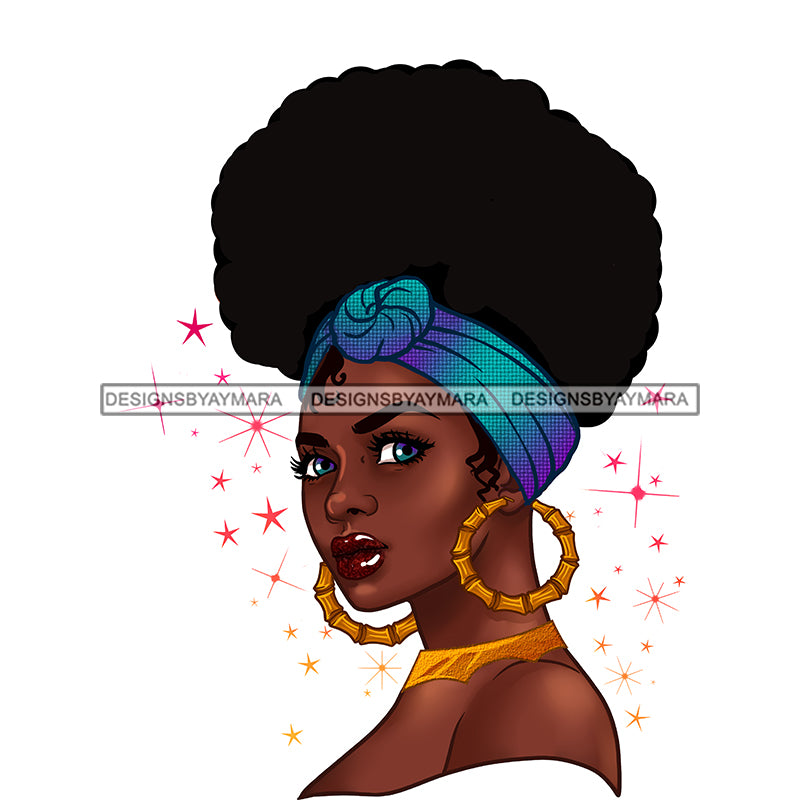 Beautiful Black Woman Blue Headwrap Big Afro JPG PNG Clipart Cricut Si ...