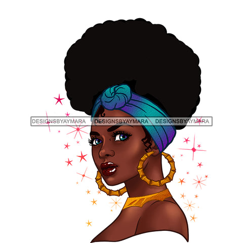 Gorgeous Black Woman Portrait Confident Earrings Headband Puffy Afro Hairstyle SVG JPG PNG Vector Clipart Cricut Silhouette Cut Cutting