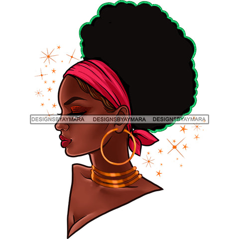 Gorgeous Black Woman Profile Earrings Choker Headband Puffy Afro Hairstyle SVG JPG PNG Vector Clipart Cricut Silhouette Cut Cutting