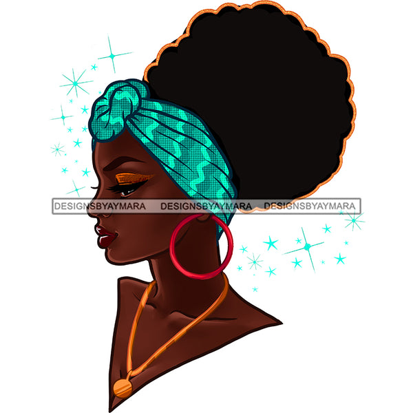 Gorgeous Black Woman Profile Earrings Necklace Headband Puffy Afro Hairstyle SVG JPG PNG Vector Clipart Cricut Silhouette Cut Cutting