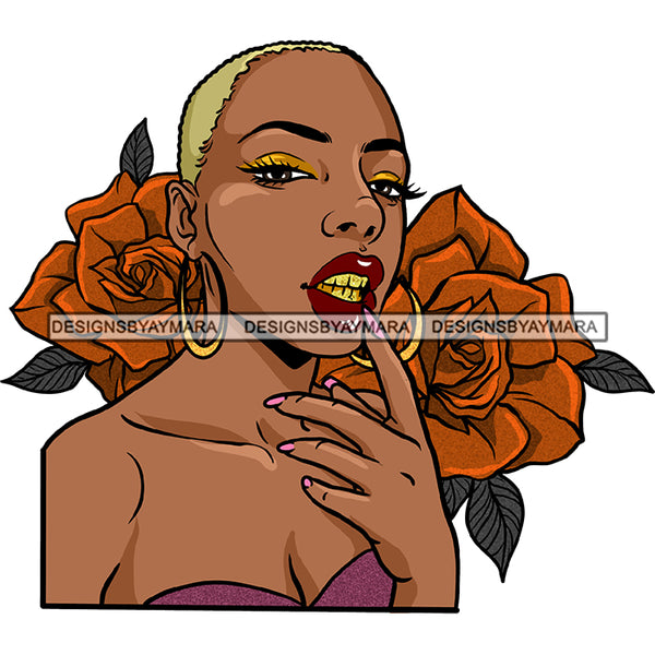 Afro Woman With Big Bronze Flowers Black Woman Short Blonde Hair JPG PNG  Clipart Cricut Silhouette Cut Cutting