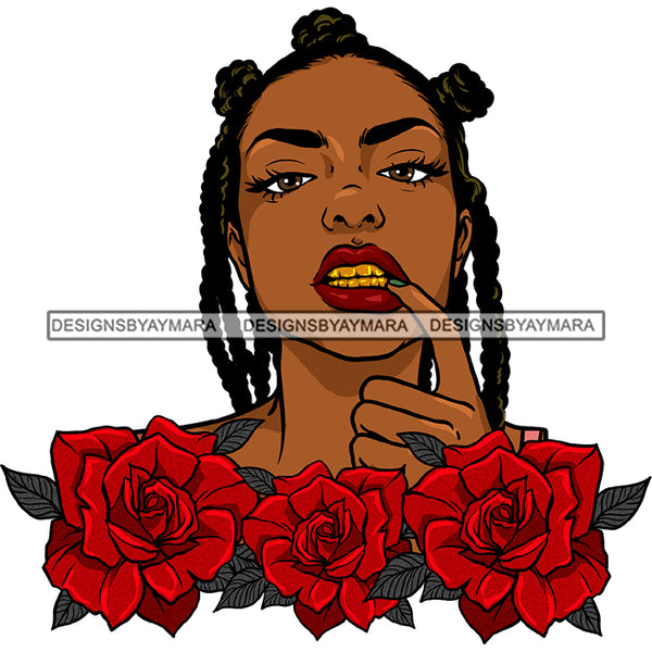 Gangster Gangsta Afro Black Woman With Red Rose Braids Braided Hair JPG PNG  Clipart Cricut Silhouette Cut Cutting