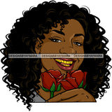Afro Black Woman With Red Roses Long Curly Hair Smiling JPG PNG  Clipart Cricut Silhouette Cut Cutting