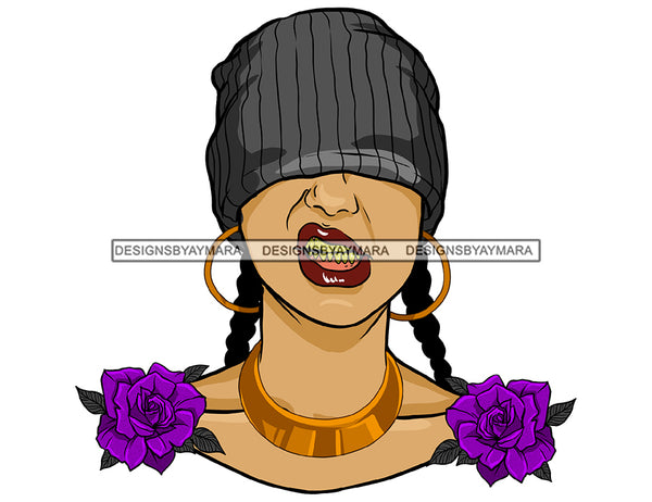 Gangster Gangsta White Caucasian Woman With Purple Roses Snarling Braids Wearing Skull Cap JPG PNG  Clipart Cricut Silhouette Cut Cutting