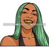 Gangster Gangsta Afro Black Woman Long Green Hair Smiling Gold Teeth JPG PNG  Clipart Cricut Silhouette Cut Cutting
