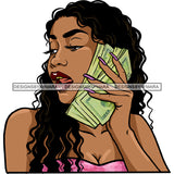 Afro Black Woman Long Hair Cash Dollar Bills Holding Money JPG PNG  Clipart Cricut Silhouette Cut Cutting