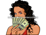 White Woman Caucasian Lady Cash Dollar Bills Holding Money Long Hair JPG PNG  Clipart Cricut Silhouette Cut Cutting
