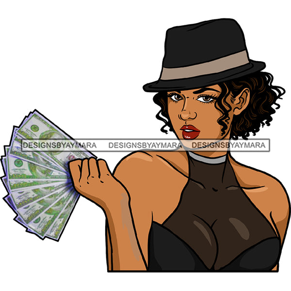 White Woman Caucasian Lady Cash Dollar Bills Holding Money Wearing Hat JPG PNG  Clipart Cricut Silhouette Cut Cutting