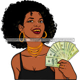 Afro Black Woman With Curly Hair Holding Dollar Bills Cash Gold Teeth JPG PNG  Clipart Cricut Silhouette Cut Cutting