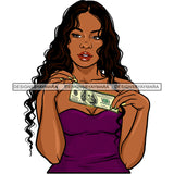 Afro Black Woman With Long Hair Holding Dollar Bills Cash  JPG PNG  Clipart Cricut Silhouette Cut Cutting