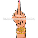 White Caucasian Woman Finger Middle Finger F*** Pink Fingernail Peace Tattoos Rings  Gold Watch Single Hand  JPG PNG  Clipart Cricut Silhouette Cut Cutting