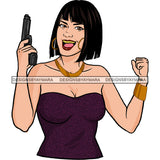 Gangster Gangsta White Caucasian Woman With Gun Purple Top  JPG PNG  Clipart Cricut Silhouette Cut Cutting