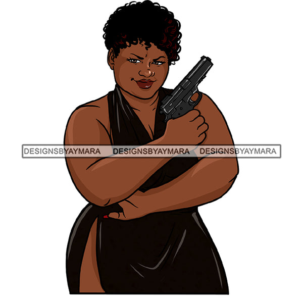 Gangster Gangsta Black Afro Woman With Gun Big Woman  JPG PNG  Clipart Cricut Silhouette Cut Cutting