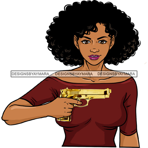 Gangster Gangsta Afro Black Woman With Gold Gun Curly Hair  JPG PNG  Clipart Cricut Silhouette Cut Cutting