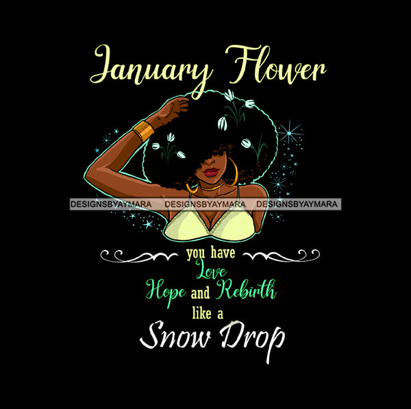 January Flower Ladies Lady Afro Hair Black Afro Woman JPG PNG  Clipart Cricut Silhouette Cut Cutting