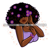 Big Afro Hair Woman With Purple Flowers  JPG PNG  Clipart Cricut Silhouette Cut Cutting