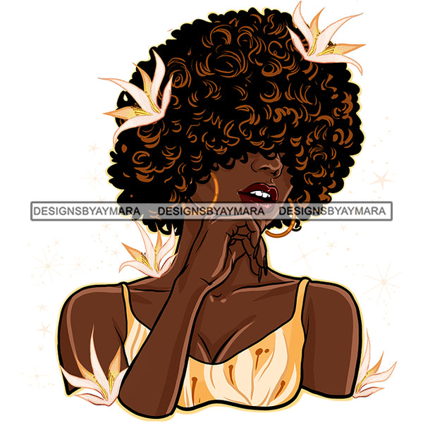 Big Afro Hair Woman With White Flowers   JPG PNG  Clipart Cricut Silhouette Cut Cutting