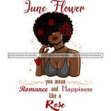 June Flower Red Roses Big Afro Hair Woman JPG PNG  Clipart Cricut Silhouette Cut Cutting