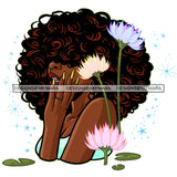 Big Curly Afro Hair Woman White Flowers JPG PNG  Clipart Cricut Silhouette Cut Cutting