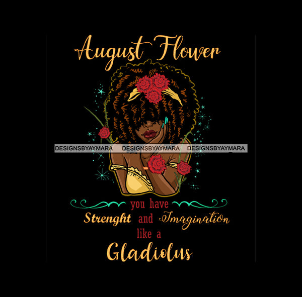August Flower Ladies Lady Afro Hair Black Afro Woman Big Hair Red Roses JPG PNG  Clipart Cricut Silhouette Cut Cutting