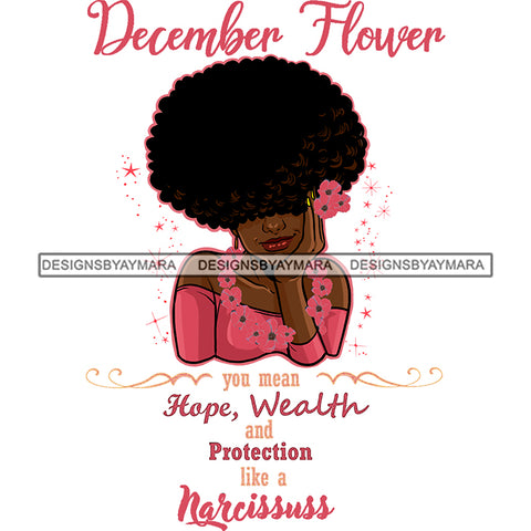 December Flower Big Afro Hair Woman Dressed In Pink With Pink Flowers In Hair JPG PNG  Clipart Cricut Silhouette Cut Cutting